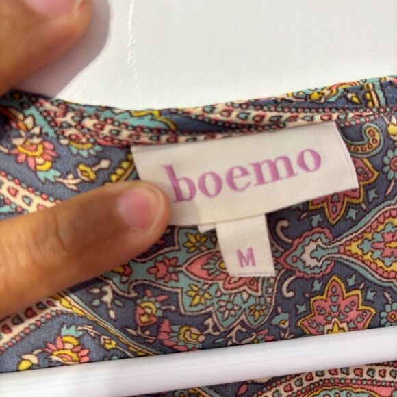 Boemo Anthro Wrap Blouse Top Medium Multicolor Paisley Tasseled Tie Front Boho - Picture 3 of 5